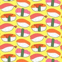 Pattern Different Sushi Nigiri colourful  on yellow background vector