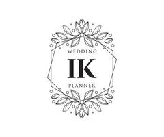 IK Initials letter Wedding monogram logos collection, hand drawn modern minimalistic and floral templates for Invitation cards, Save the Date, elegant identity for restaurant, boutique, cafe in vector