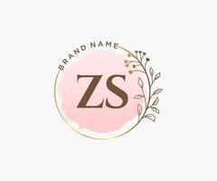 logotipo femenino inicial zs. utilizable para logotipos de naturaleza, salón, spa, cosmética y belleza. elemento de plantilla de diseño de logotipo de vector plano.