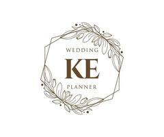 KE Initials letter Wedding monogram logos collection, hand drawn modern minimalistic and floral templates for Invitation cards, Save the Date, elegant identity for restaurant, boutique, cafe in vector