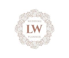 colección de logotipos de monograma de boda con letras iniciales de lw, plantillas florales y minimalistas modernas dibujadas a mano para tarjetas de invitación, guardar la fecha, identidad elegante para restaurante, boutique, café en vector