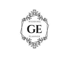 GE Initials letter Wedding monogram logos collection, hand drawn modern minimalistic and floral templates for Invitation cards, Save the Date, elegant identity for restaurant, boutique, cafe in vector