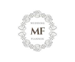 Colección de logotipos de monograma de boda con letras iniciales mf, plantillas florales y minimalistas modernas dibujadas a mano para tarjetas de invitación, guardar la fecha, identidad elegante para restaurante, boutique, café en vector