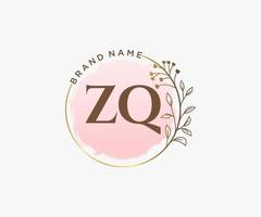 Initial ZQ feminine logo. Usable for Nature, Salon, Spa, Cosmetic and Beauty Logos. Flat Vector Logo Design Template Element.