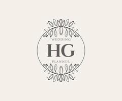 colección de logotipos de monograma de boda con letras iniciales hg, plantillas florales y minimalistas modernas dibujadas a mano para tarjetas de invitación, guardar la fecha, identidad elegante para restaurante, boutique, café en vector