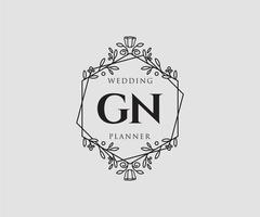 GN Initials letter Wedding monogram logos collection, hand drawn modern minimalistic and floral templates for Invitation cards, Save the Date, elegant identity for restaurant, boutique, cafe in vector