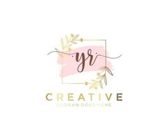 Initial YR feminine logo. Usable for Nature, Salon, Spa, Cosmetic and Beauty Logos. Flat Vector Logo Design Template Element.