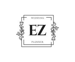 logotipo femenino inicial ez. utilizable para logotipos de naturaleza, salón, spa, cosmética y belleza. elemento de plantilla de diseño de logotipo de vector plano.