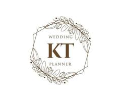 colección de logotipos de monograma de boda con letras iniciales kt, plantillas florales y minimalistas modernas dibujadas a mano para tarjetas de invitación, guardar la fecha, identidad elegante para restaurante, boutique, café en vector