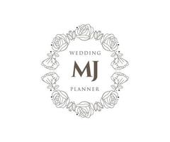 MJ Initials letter Wedding monogram logos collection, hand drawn modern minimalistic and floral templates for Invitation cards, Save the Date, elegant identity for restaurant, boutique, cafe in vector