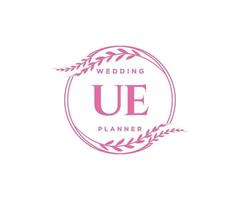 UE Initials letter Wedding monogram logos collection, hand drawn modern minimalistic and floral templates for Invitation cards, Save the Date, elegant identity for restaurant, boutique, cafe in vector