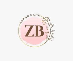 logotipo femenino inicial de zb. utilizable para logotipos de naturaleza, salón, spa, cosmética y belleza. elemento de plantilla de diseño de logotipo de vector plano.
