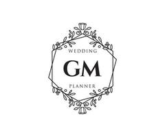 GM Initials letter Wedding monogram logos collection, hand drawn modern minimalistic and floral templates for Invitation cards, Save the Date, elegant identity for restaurant, boutique, cafe in vector