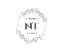 colección de logotipos de monograma de boda con letras iniciales nt, plantillas florales y minimalistas modernas dibujadas a mano para tarjetas de invitación, guardar la fecha, identidad elegante para restaurante, boutique, café en vector