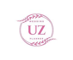 UZ Initials letter Wedding monogram logos collection, hand drawn modern minimalistic and floral templates for Invitation cards, Save the Date, elegant identity for restaurant, boutique, cafe in vector