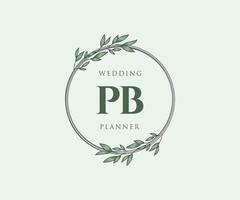 Colección de logotipos de monograma de boda con letras iniciales pb, plantillas florales y minimalistas modernas dibujadas a mano para tarjetas de invitación, guardar la fecha, identidad elegante para restaurante, boutique, café en vector