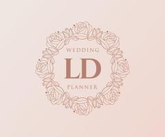 colección de logotipos de monograma de boda con letras iniciales ld, plantillas florales y minimalistas modernas dibujadas a mano para tarjetas de invitación, guardar la fecha, identidad elegante para restaurante, boutique, café en vector