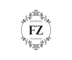 FZ Initials letter Wedding monogram logos collection, hand drawn modern minimalistic and floral templates for Invitation cards, Save the Date, elegant identity for restaurant, boutique, cafe in vector