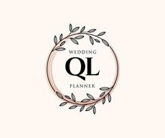 QL Initials letter Wedding monogram logos collection, hand drawn modern minimalistic and floral templates for Invitation cards, Save the Date, elegant identity for restaurant, boutique, cafe in vector