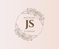 JS Initials letter Wedding monogram logos collection, hand drawn modern minimalistic and floral templates for Invitation cards, Save the Date, elegant identity for restaurant, boutique, cafe in vector