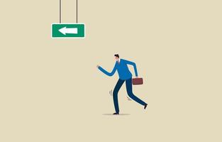 Run away, Quit routine job, leaving or go to a safe place. Businessman running for exit sign. illustration vector