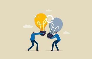 Swap Ideas, Swap Ideas Day. Brainstorming and Exchange ideas. sharing knowledge. Two men exchange lightbulb ideas. Illustration vector