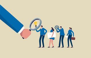 Find the Right Candidates. Human resources.  HR using magnifying glass to select people for job interview. Illustration vector