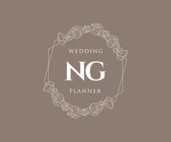 NG Initials letter Wedding monogram logos collection, hand drawn modern minimalistic and floral templates for Invitation cards, Save the Date, elegant identity for restaurant, boutique, cafe in vector