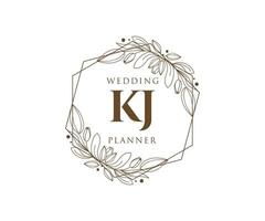 KJ Initials letter Wedding monogram logos collection, hand drawn modern minimalistic and floral templates for Invitation cards, Save the Date, elegant identity for restaurant, boutique, cafe in vector