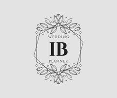 colección de logotipos de monograma de boda con letras iniciales ib, plantillas florales y minimalistas modernas dibujadas a mano para tarjetas de invitación, guardar la fecha, identidad elegante para restaurante, boutique, café en vector