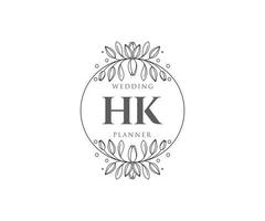 colección de logotipos de monograma de boda con letras iniciales hk, plantillas florales y minimalistas modernas dibujadas a mano para tarjetas de invitación, guardar la fecha, identidad elegante para restaurante, boutique, café en vector