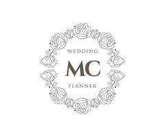 colección de logotipos de monograma de boda con letras iniciales de mc, plantillas florales y minimalistas modernas dibujadas a mano para tarjetas de invitación, guardar la fecha, identidad elegante para restaurante, boutique, café en vector