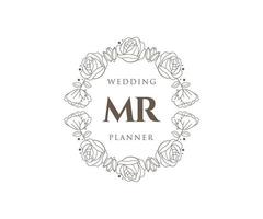 Colección de logotipos de monogramas de boda con letras iniciales, plantillas florales y minimalistas modernas dibujadas a mano para tarjetas de invitación, guardar la fecha, identidad elegante para restaurante, boutique, café en vector