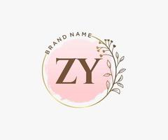 logotipo femenino inicial zy. utilizable para logotipos de naturaleza, salón, spa, cosmética y belleza. elemento de plantilla de diseño de logotipo de vector plano.