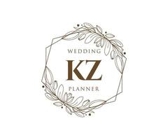 KZ Initials letter Wedding monogram logos collection, hand drawn modern minimalistic and floral templates for Invitation cards, Save the Date, elegant identity for restaurant, boutique, cafe in vector