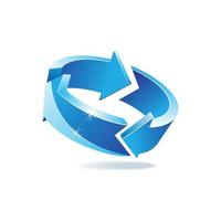 una imagen de icono 3d de tres flechas de reciclaje en color azul brillante metálico