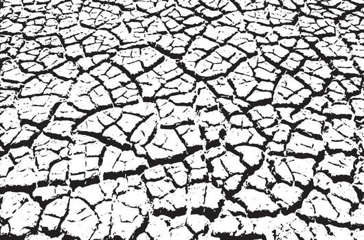 Rustic cracked vector texture with many cracks and scratches. Abstract background. Broken and damaged surface. Aged backdrop. Vector graphic illustration with transparent white.