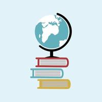 Stack of books with world globe in vector Adobe Illustrator Artwork