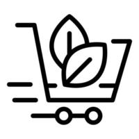 icono de carro de hojas orgánicas, estilo de esquema vector