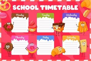 Timetable schedule cartoon bakery and sweets vector