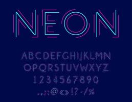 Neon font, outline typeface, light type alphabet vector