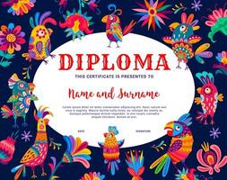 Kids diploma, Brazilian and Mexican parrot birds vector