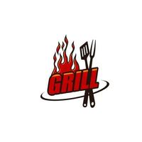 Grill icon for BBQ restaurant, barbecue steak bar vector