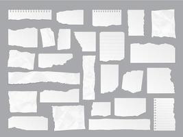 White torn paper note rips, sheet page scraps vector