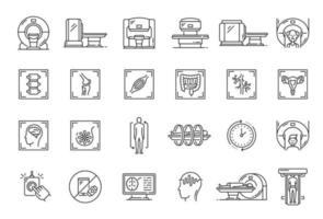 MRI scan, medical equipment outline icons vector