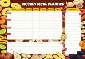 Dried fruit weekly meal planner schedule food plan vector