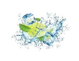 Mojito drink, water wave splash with lime and ice vector