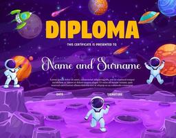astronauta de dibujos animados de diploma para niños en el planeta espacial vector
