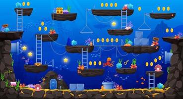 2d arcade game underwater landscape level map vector