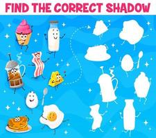 Find correct shadow of breakfast food characters vector